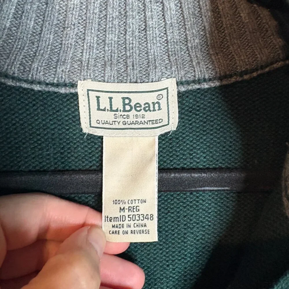 Vtg 90's LL Bean dark green half zip sweater